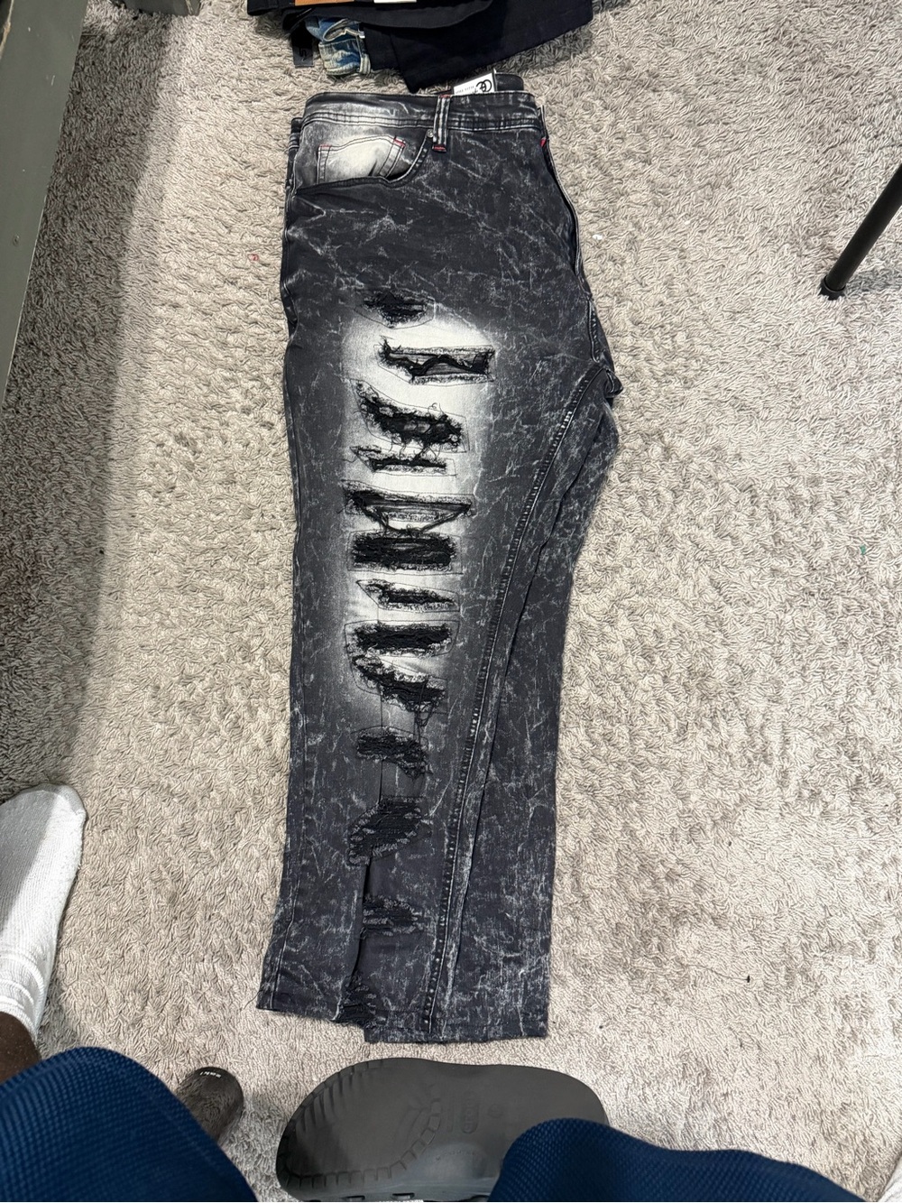 Distressed Black Acid-Wash Skinny Jeans